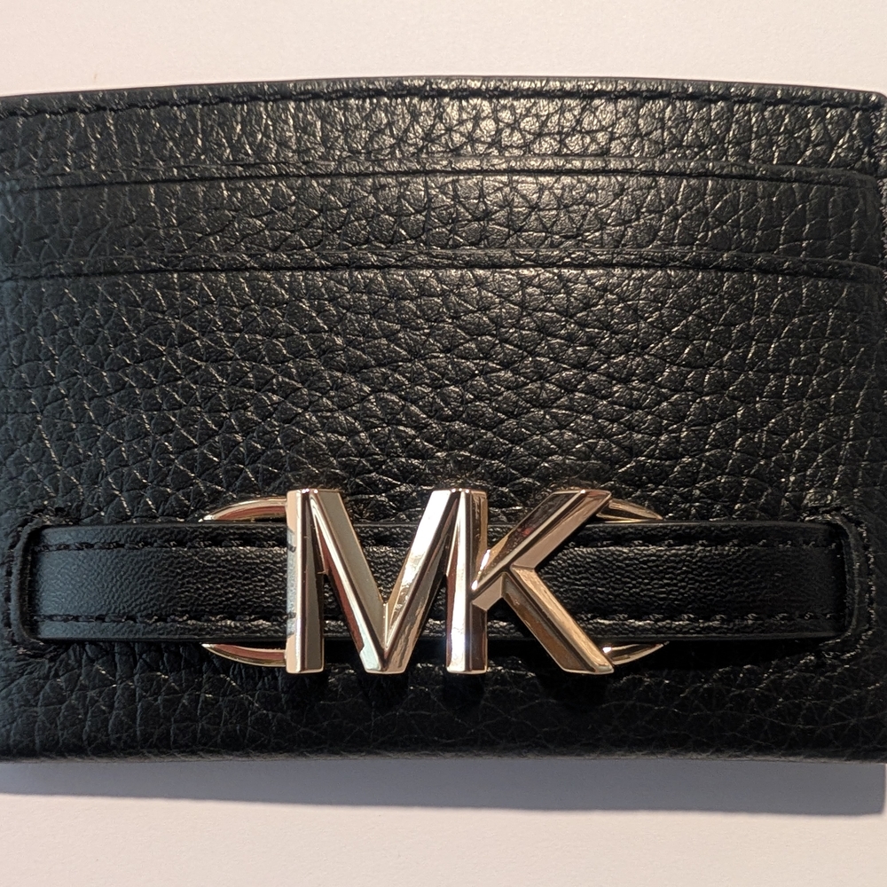 Michael Kors Black Leather Card Holder with Silver MK Accent NWT - Picture 3 of 5